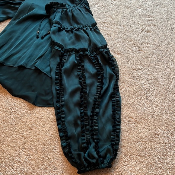 Chelsea and Violet Plisse Ruffle Split V-Neck Long Balloon Sleeve Blouse - Picture 5 of 5